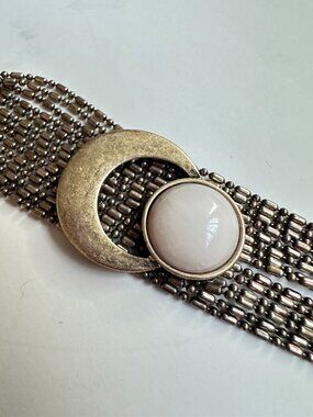 Long Sautoir Necklace Pink Art Glass Cabochon Multi Strand Tassel